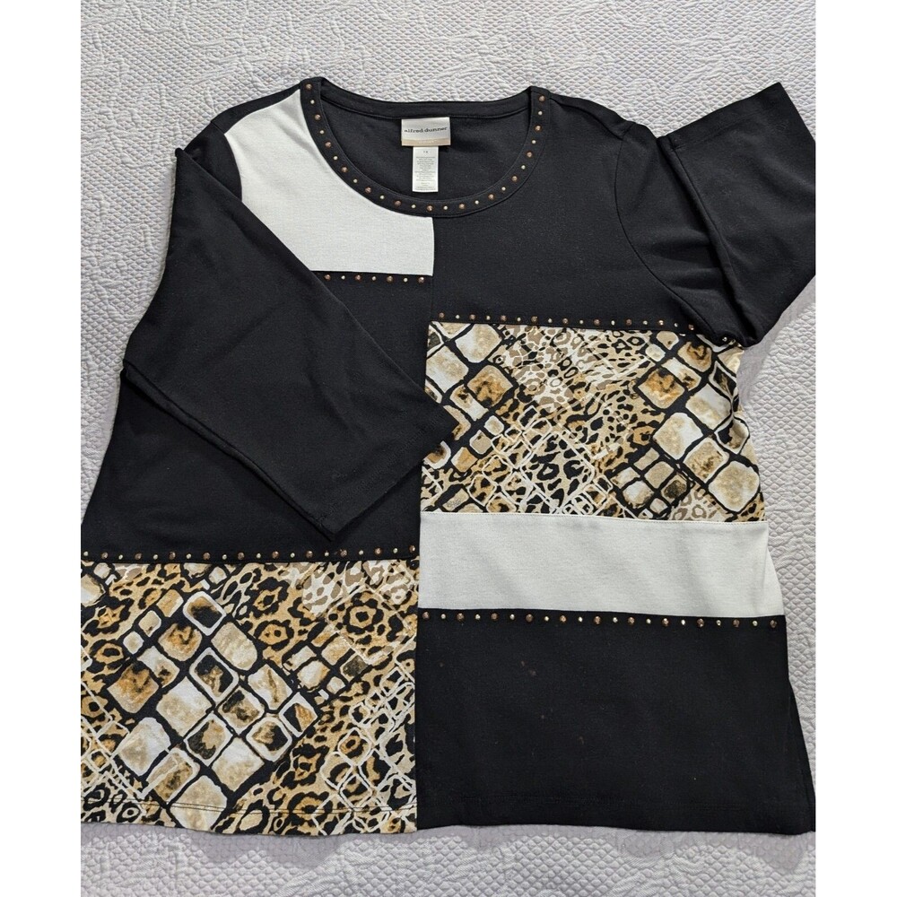 Alfred Dunner 1X Animal Print Geometric 3/4 Sleeve Shirt 27 PTP X 26 Long